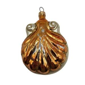 Vintage Poland Blown Glass Christmas Ornament Gold Nautical Shell